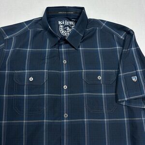 Kuhl Shirt Mens Plaid Blue Eluxur Short Sleeve Button Hiking Outdoor Medium